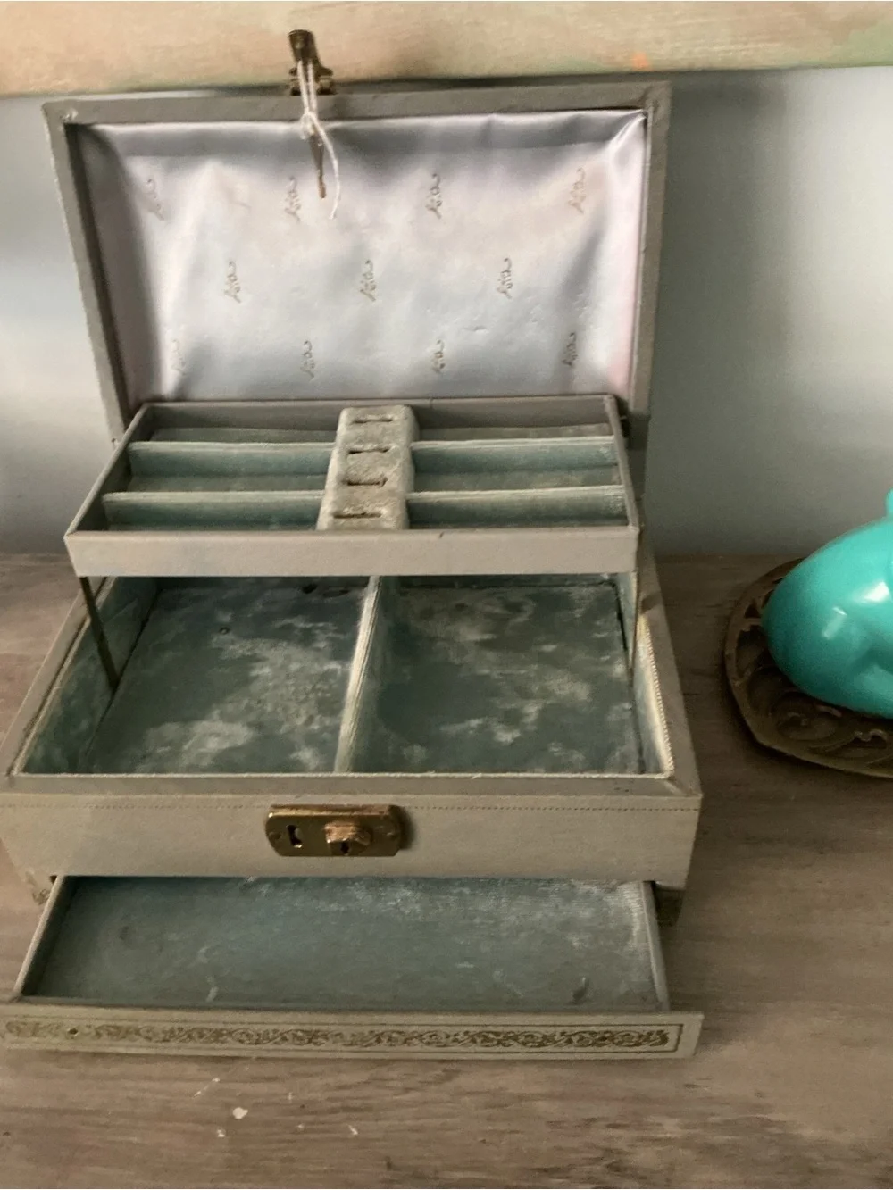 Decorative Gray Jewelry Storage Box with lock